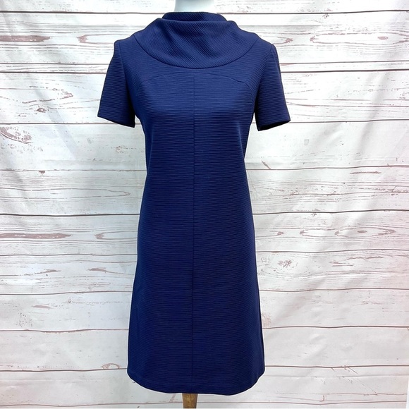 Vintage Mid Century Mod Ribbed Cowl Neck Shift Dress - Picture 5 of 5